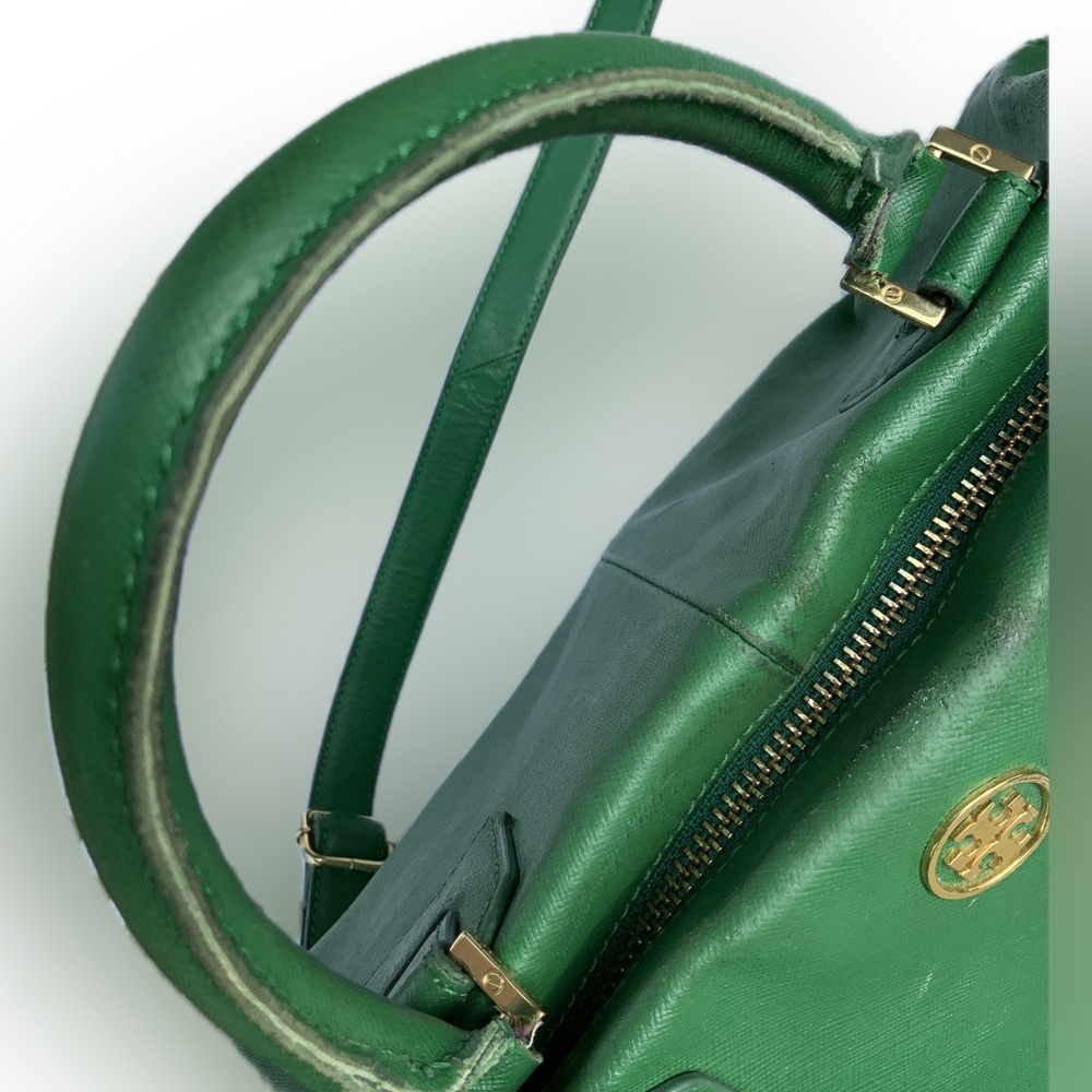 Tory Burch Saffiano Leather Robinson Satchel/Crossbody Kelly Green - Picture 5 of 16